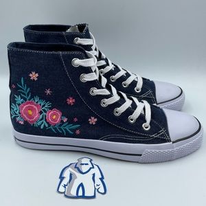 Airwalk Blue Denim‎ Pink Flower High Top Shoes, Women’s sz 12